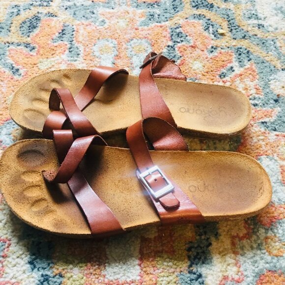 YOKONO Brown Leather Loop Toe Thong Flats Sandals Shoes Spain Women's Size 9 The - Picture 4 of 10